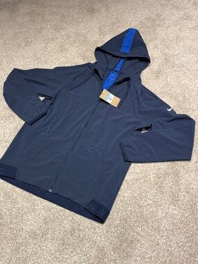 Nike Men’s dri-fit Navy Hooded Jacket with Blue Trim